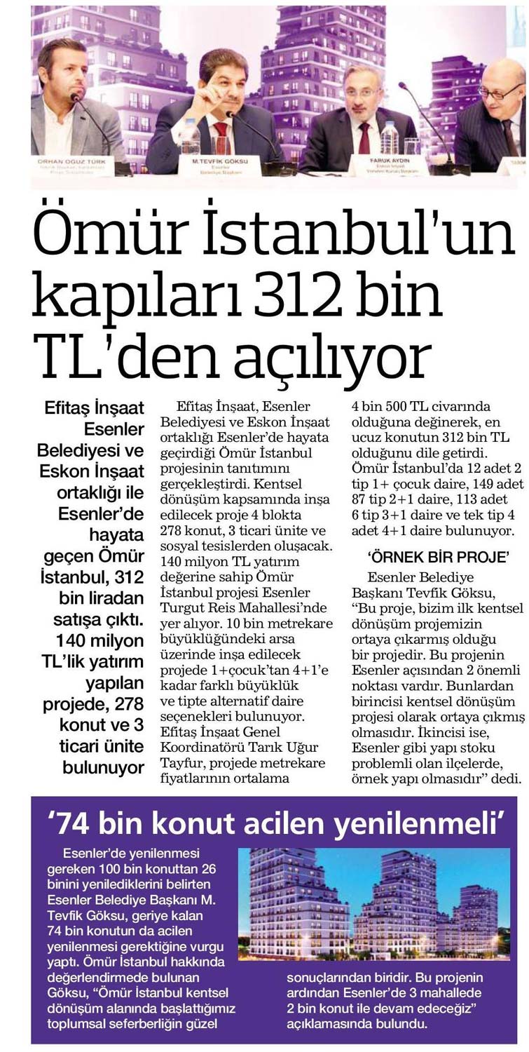 Ömür İstanbulun Kapıları 312 Bin TL den Açılıyor